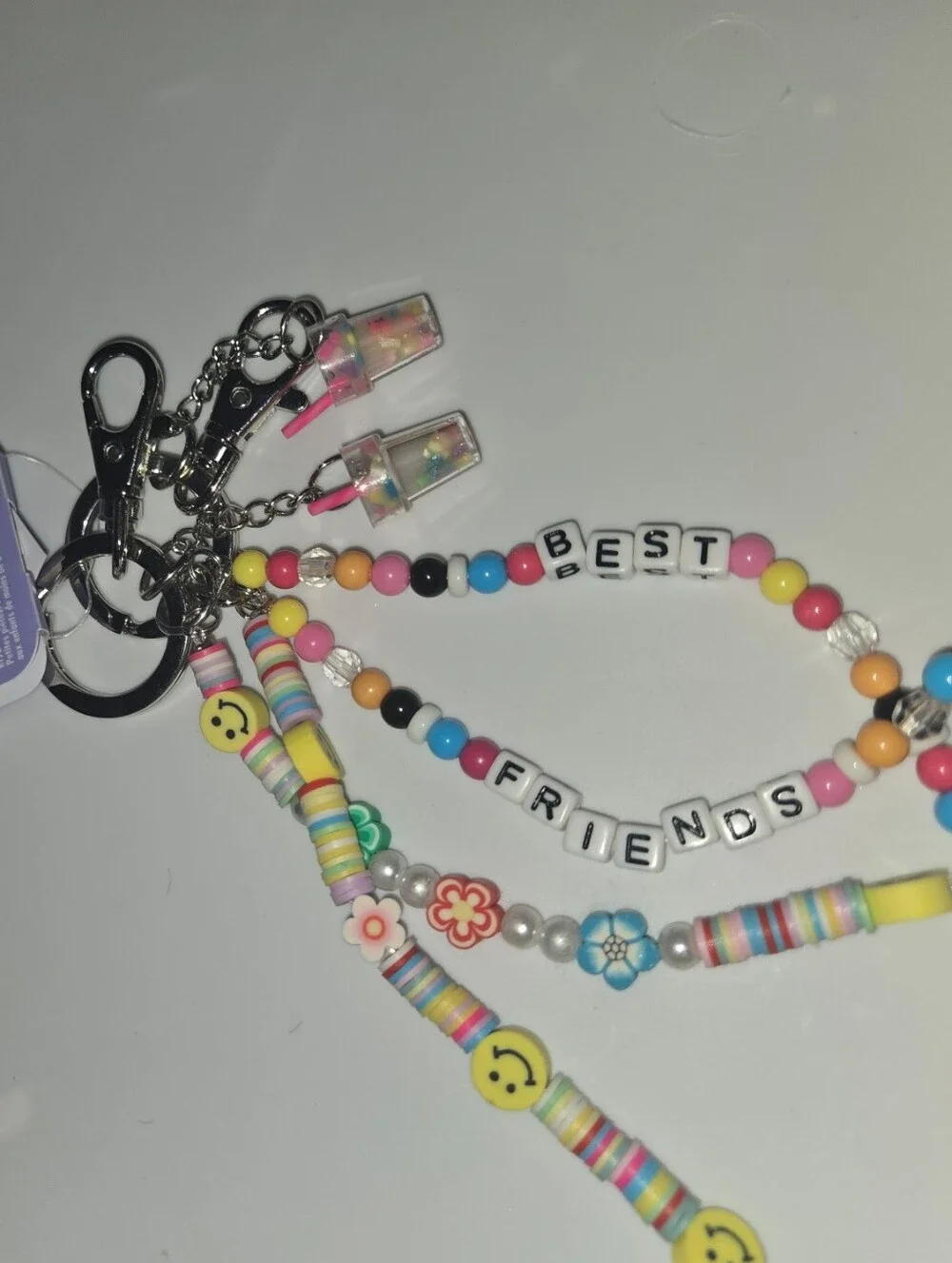 Pastel Multicolor 'Best Friend' Beaded Charm Keychain